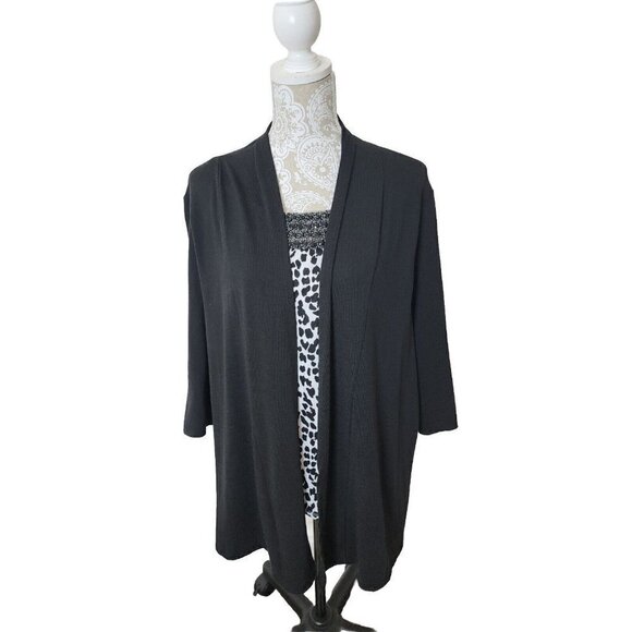 Cathy Daniels Womens Stretch 3/4 Sleeve Leopard Sweater Cardigan 1x - Picture 1 of 7